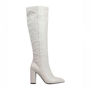 Formentini leather knee-high boots in dove grayish-white